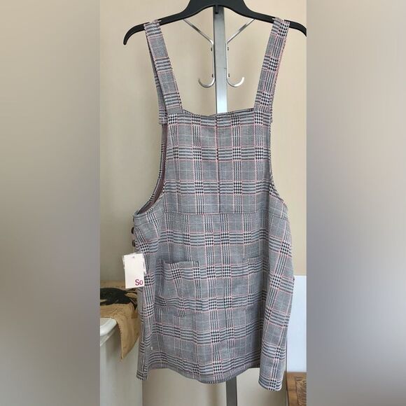 SO JUNIORS  PLAID OVERALL DRESS SIZE XL 4 POCKETS KNIT BUTTON STRAP - Picture 4 of 11